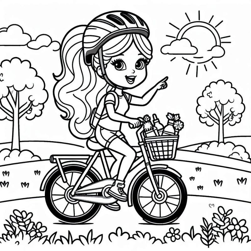 Desenho da Barbie andando de bicicleta para colorir