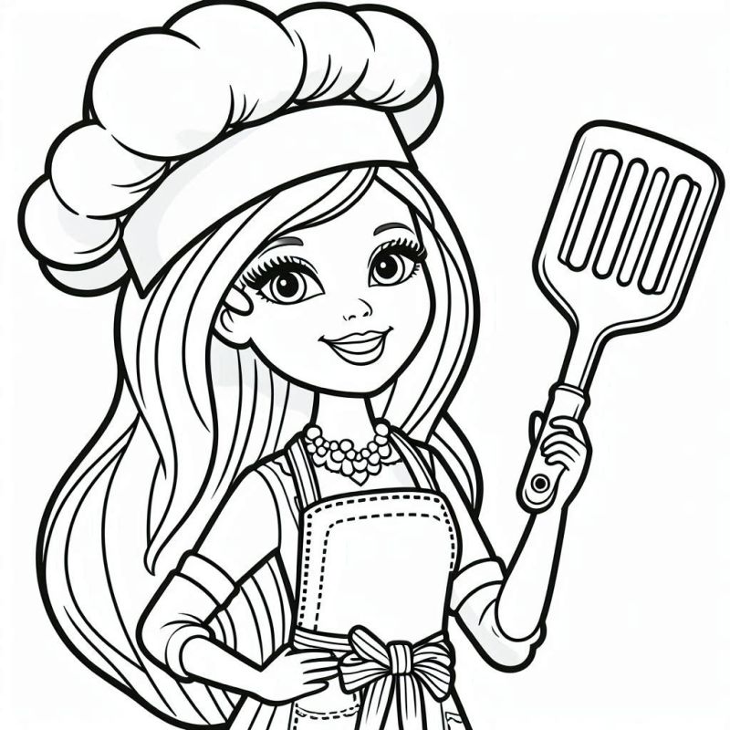 Desenho da Barbie Chef com Avental para Colorir