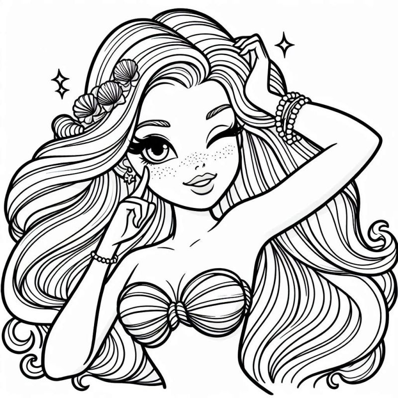 Desenho da Barbie com Cabelo Longo e Acessórios para Colorir