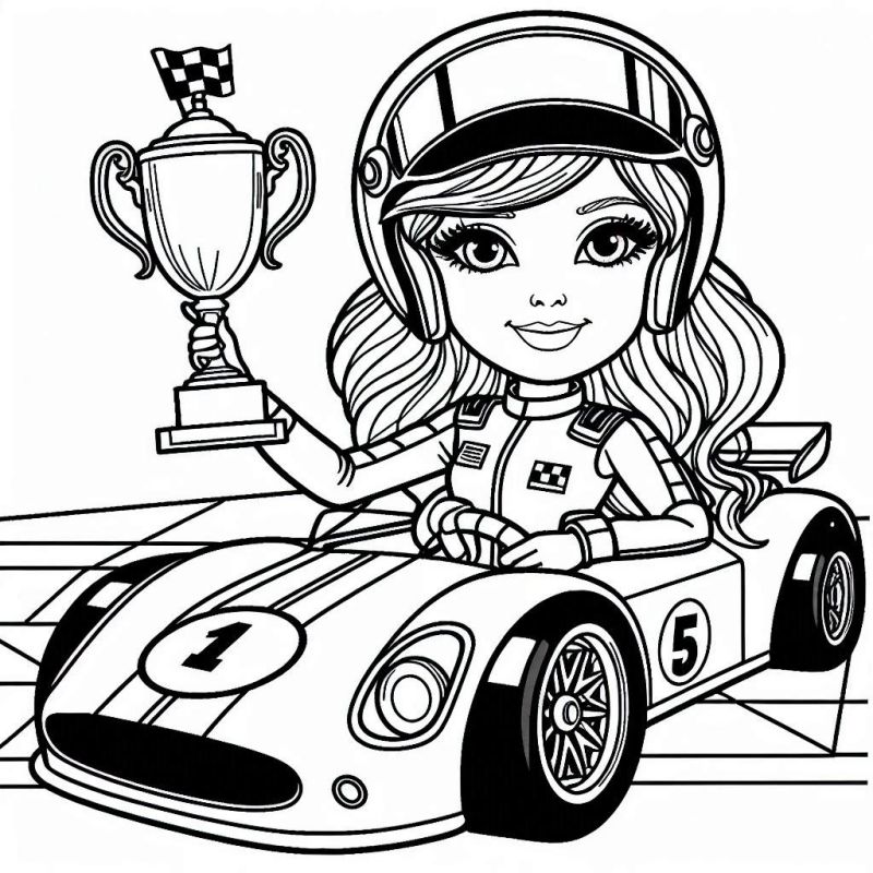 Desenho da Barbie Piloto de Kart com Troféu