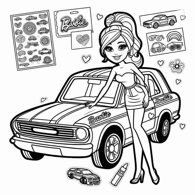 Desenho da Barbie com Carro para Colorir