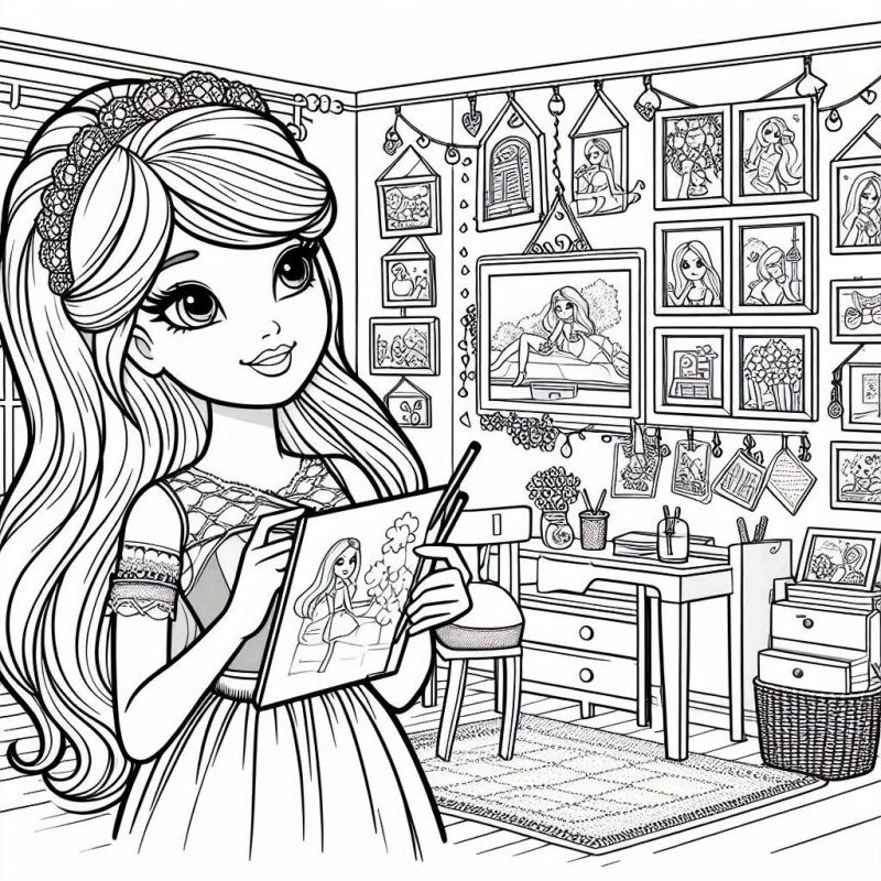 Desenho da Barbie Jovem Artista para Colorir