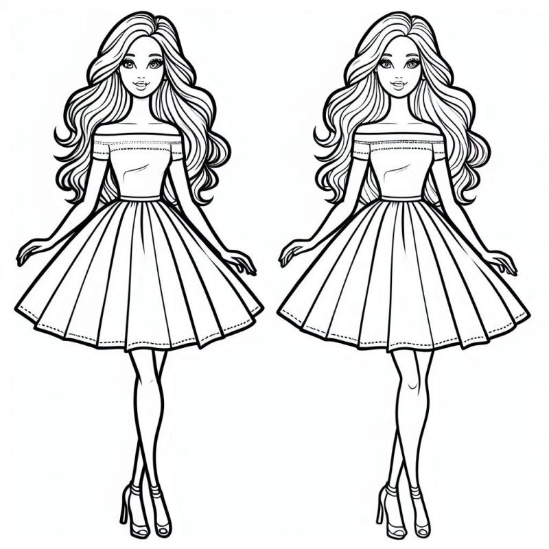 Desenho da Barbie elegante com vestido de gala para colorir