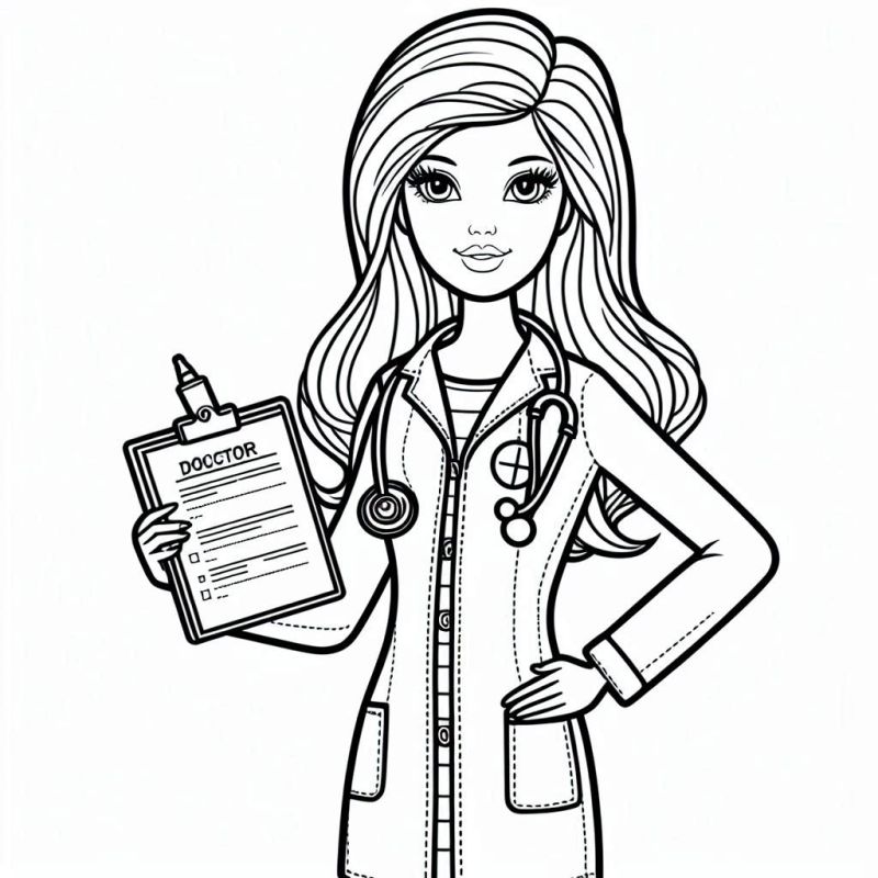 Desenho de Barbie Médica para Colorir - Pintar e Colorir