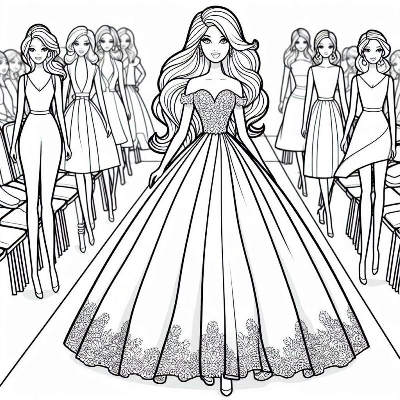 Desenho para Colorir da Barbie em um Desfile de Moda