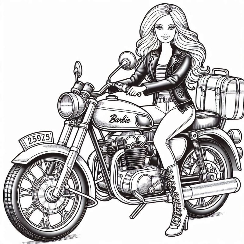 Desenho de Barbie na Motocicleta para Colorir