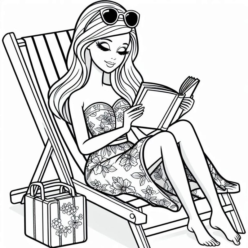 Desenho da Barbie Relaxando na Praia para Colorir