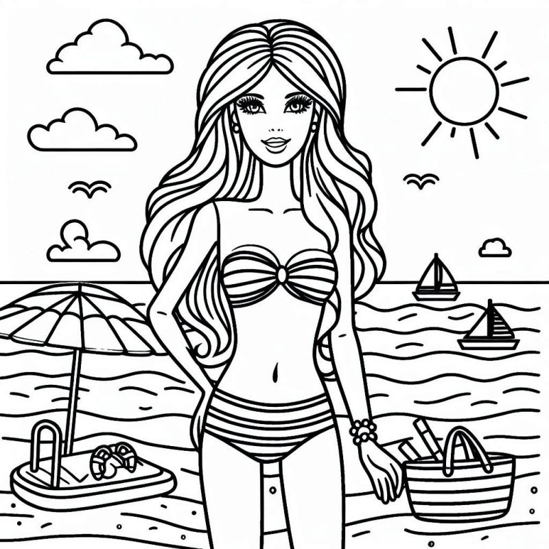 desenho para colorir praia