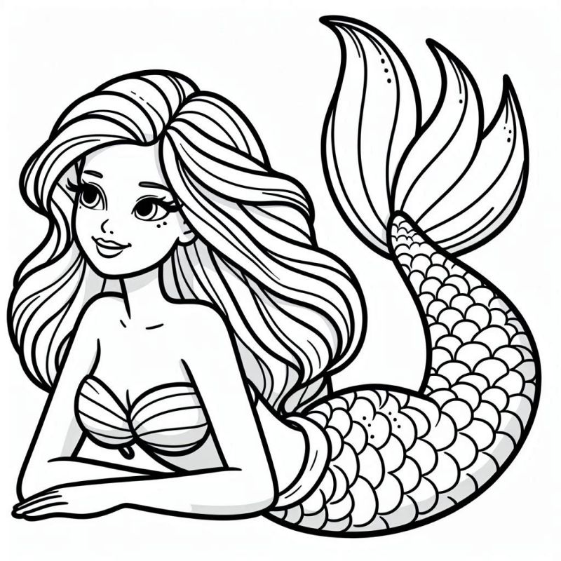 Desenho de Barbie Sereia deitada para colorir