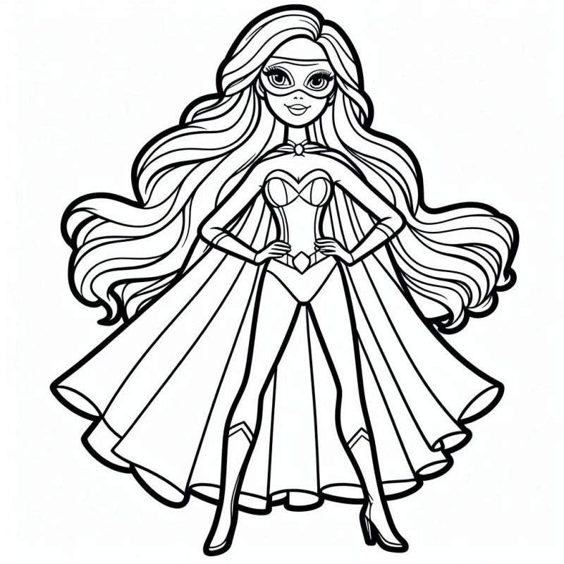 Desenho de Barbie Super-heroína Detalhada para Colorir