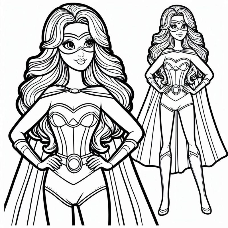 Desenho detalhado das versões super-heroína da Barbie para colorir