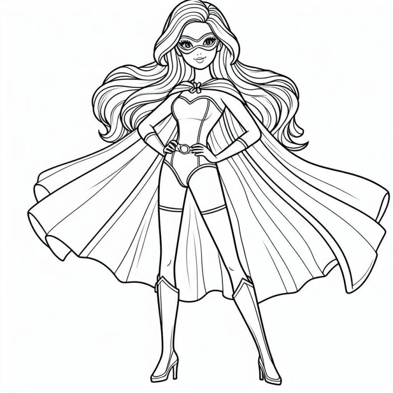 Desenho da Barbie como Super-Heroína para Colorir