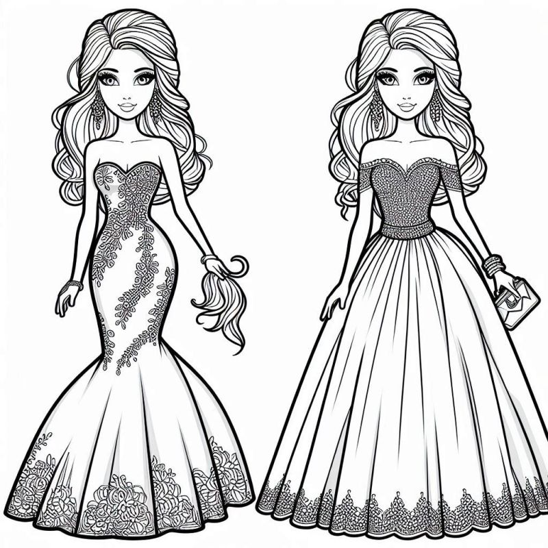 Duas Barbies Elegantes para Colorir