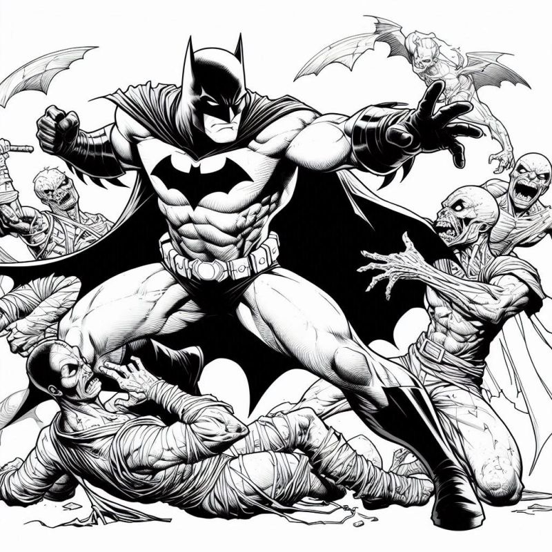 Batalha Intensa do Batman com Monstros Voadores para Colorir