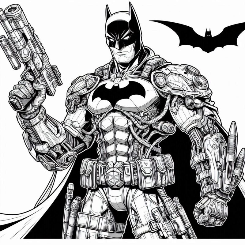 Desenho do Batman em armadura mecânica detalhada para colorir