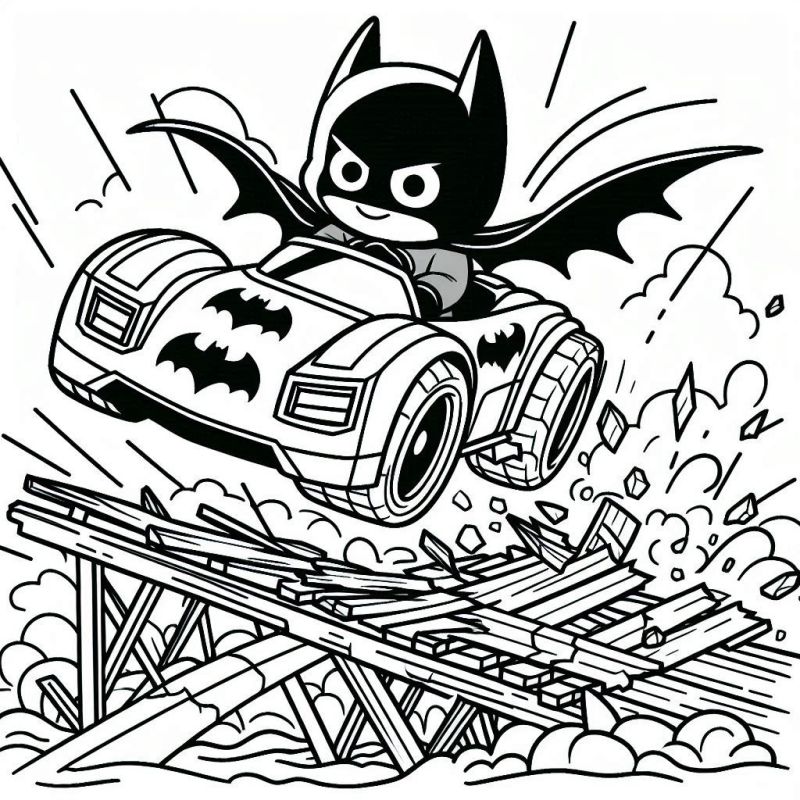 Desenho do Batman Infantil no Carro Cartoon para Colorir