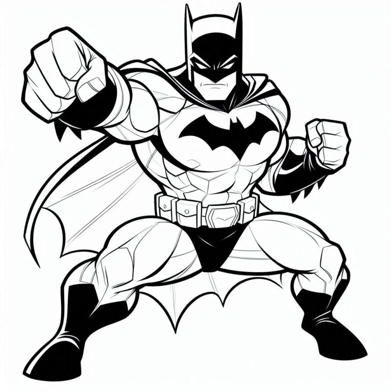 Desenho detalhado do Batman para colorir com máscara, capa, traje e cinto de utilidades