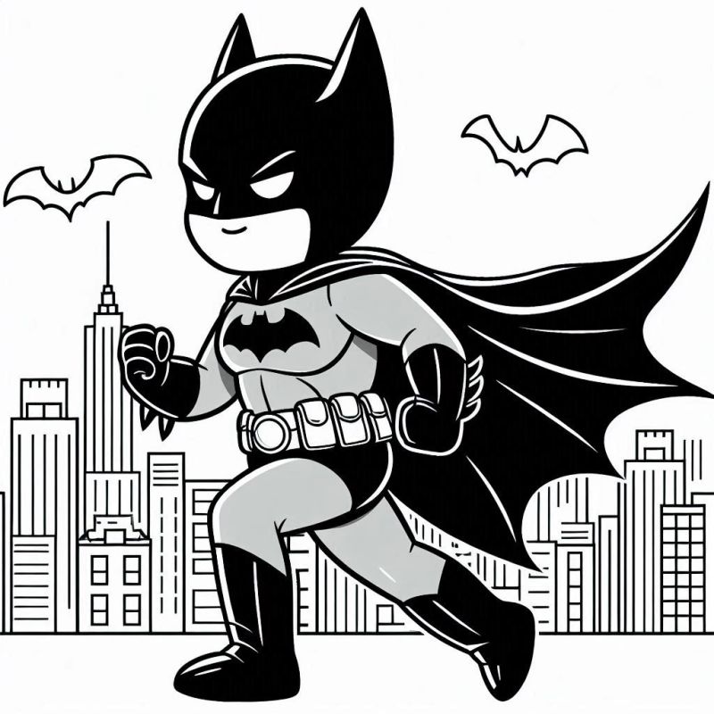 Desenho do Batman em estilo chibi correndo para colorir