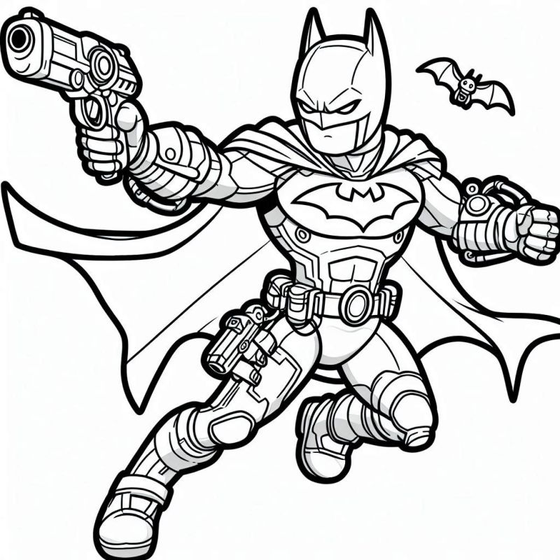 Desenho do Batman Tecnológico em Movimento com traje detalhado para colorir