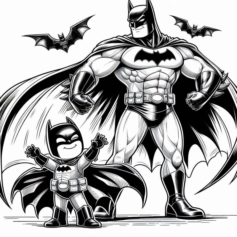 Desenho do Batman adulto e jovem sidekick para colorir