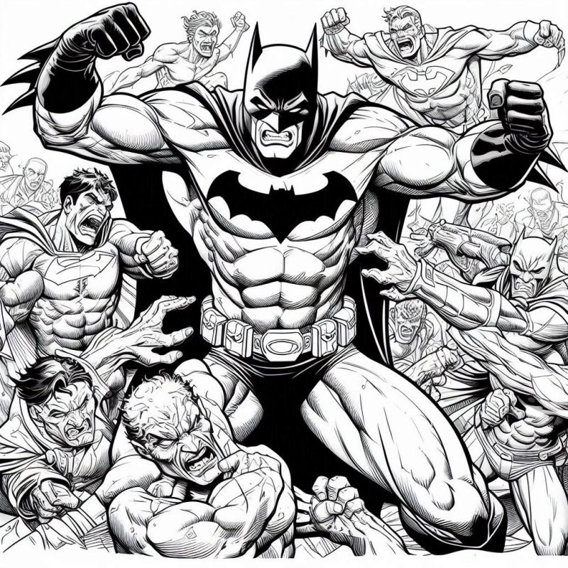 Desenho Detalhado de Batman para Colorir em Posição Heroica