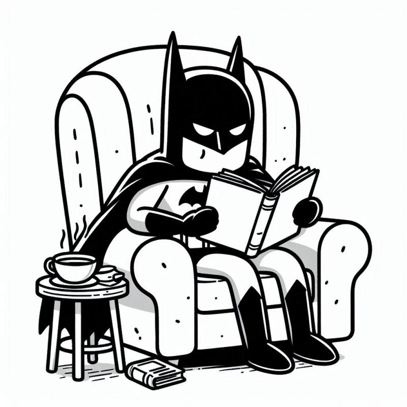 Desenho do Batman Sentado Lendo para Colorir