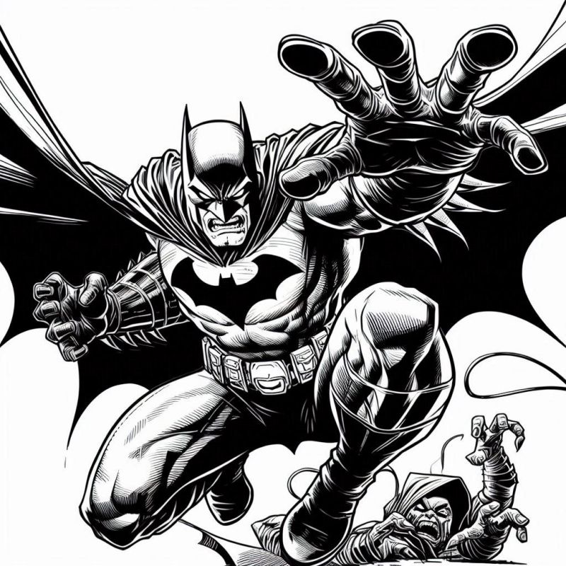 Desenho para Colorir do Batman em Ação Dinâmica