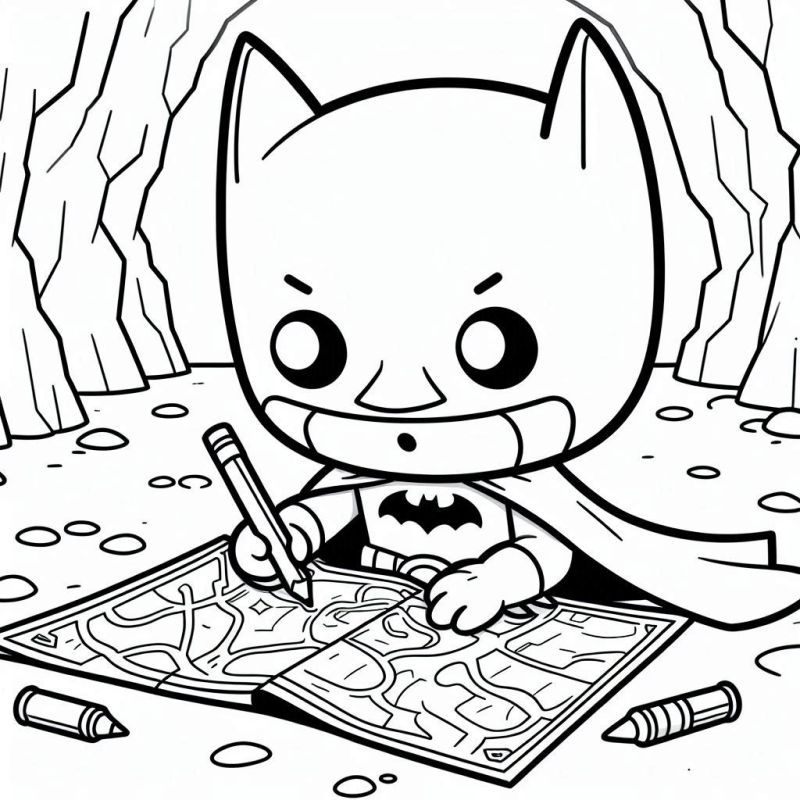 Desenho Fofo do Batman na Batcaverna para Colorir