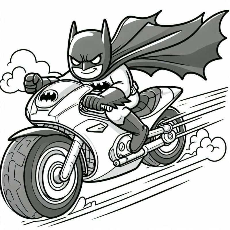 Desenho do Batman pilotando uma moto futurista para colorir