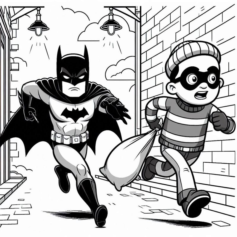 Desenho para Colorir: Batman em Perseguição em um Beco