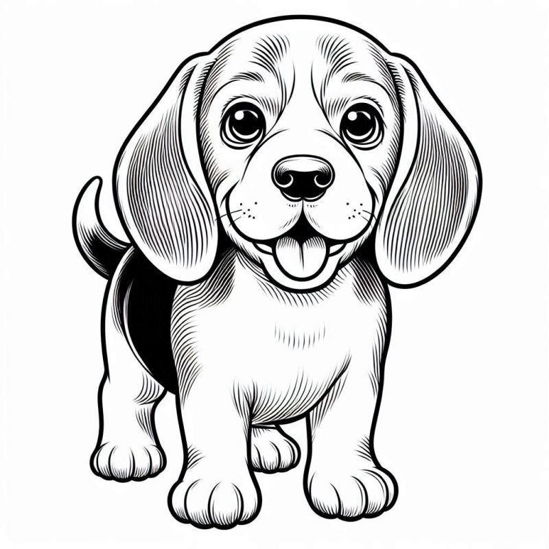 Desenho Detalhado de Filhote de Beagle para Colorir