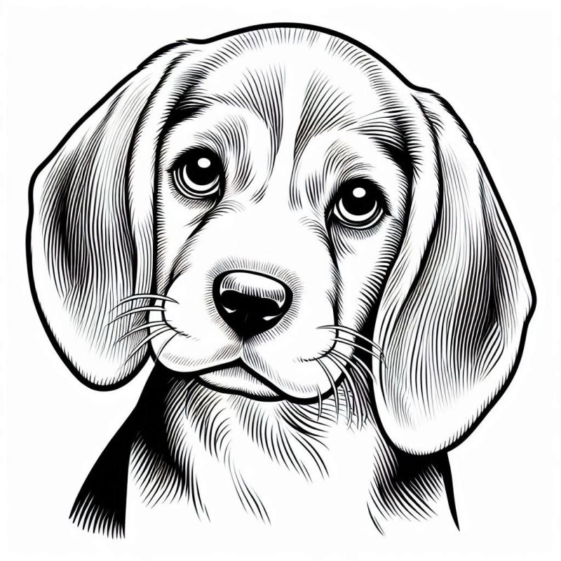 Desenho detalhado do rosto de um Beagle para colorir