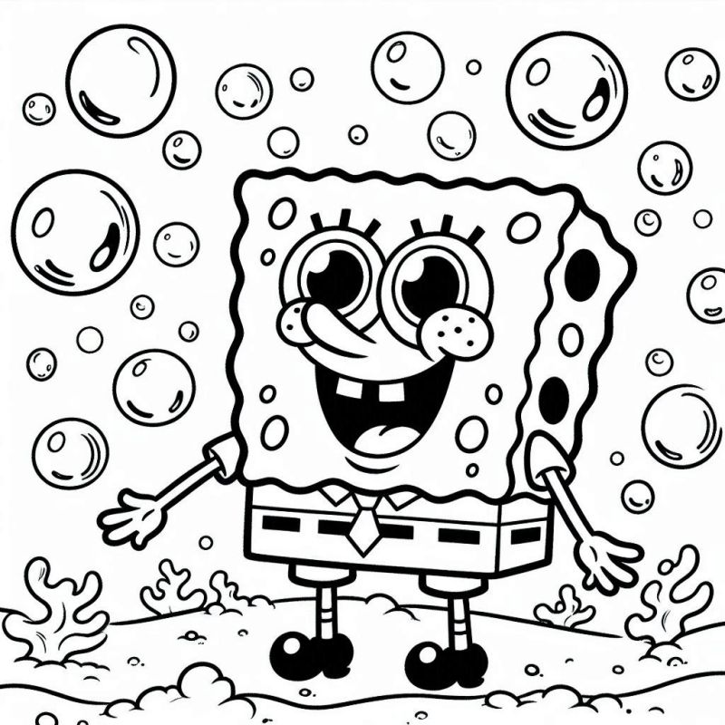 Desenho Alegre de Bob Esponja para Colorir e Se Divertir