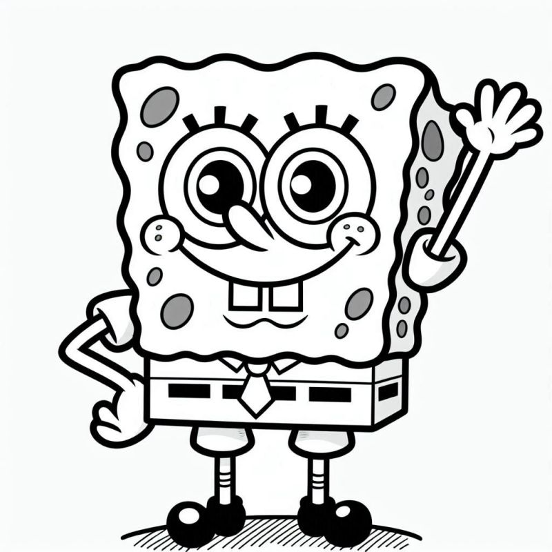 Desenho em preto e branco do Bob Esponja sorridente para colorir