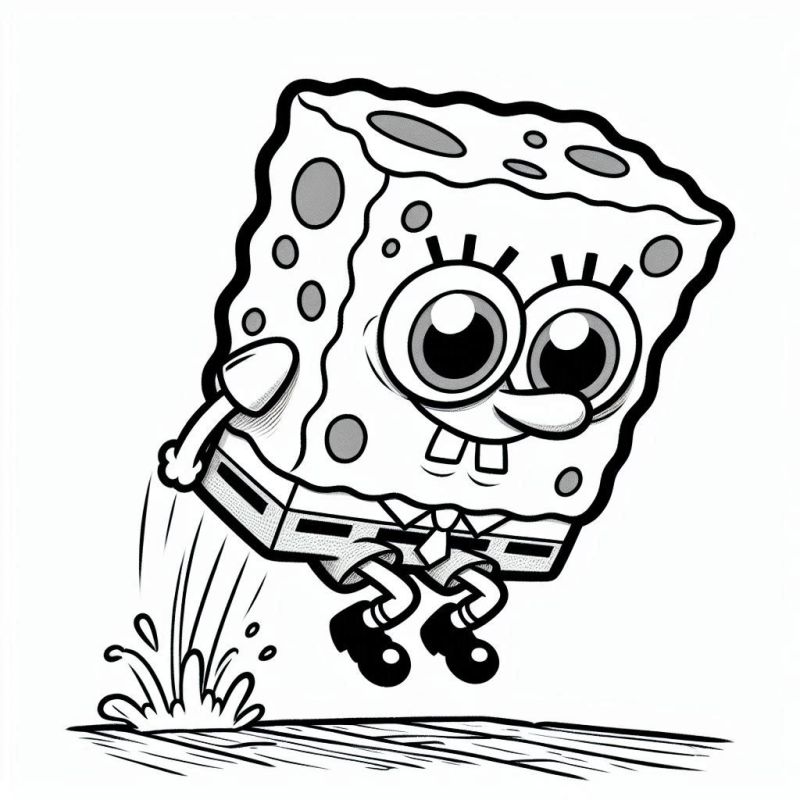 Bob Esponja em um salto animado, pronto para colorir