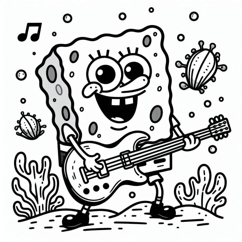 Desenho de Bob Esponja Musical para Colorir