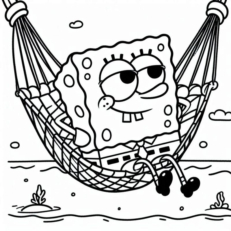 Colorir Bob Esponja Relaxando em uma Rede Submarina