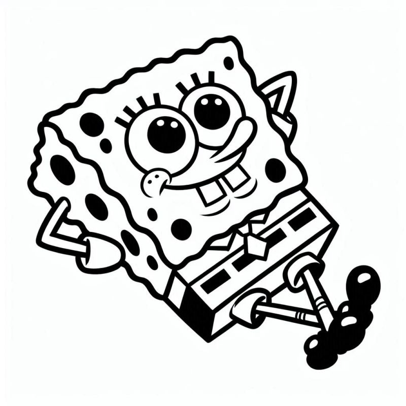 Desenho do Bob Esponja relaxado com sorriso alegre para colorir