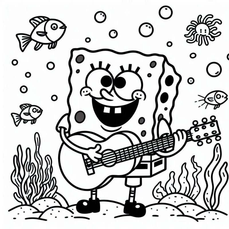 Colorindo Bob Esponja e Seu Violão no Fundo do Mar