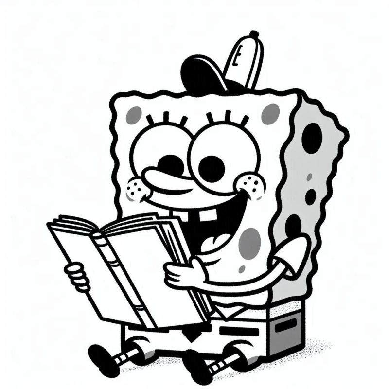 Bob Esponja Feliz com Livro: Desenho para Colorir