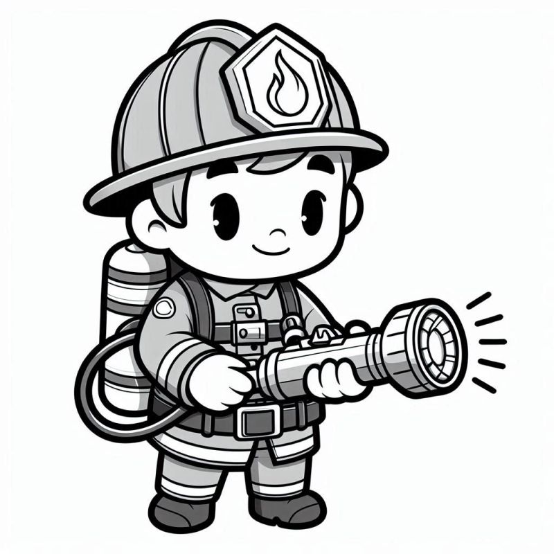 Desenho de Bombeiro Chibi Fofinho para Colorir