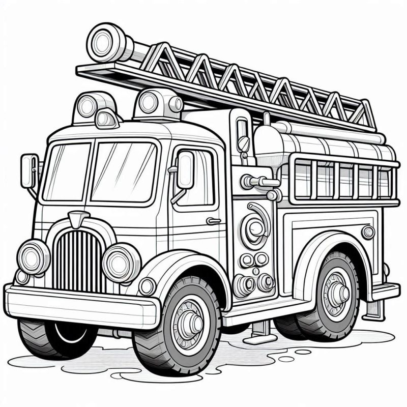 Desenho de caminhão de bombeiros em estilo cartoon para colorir