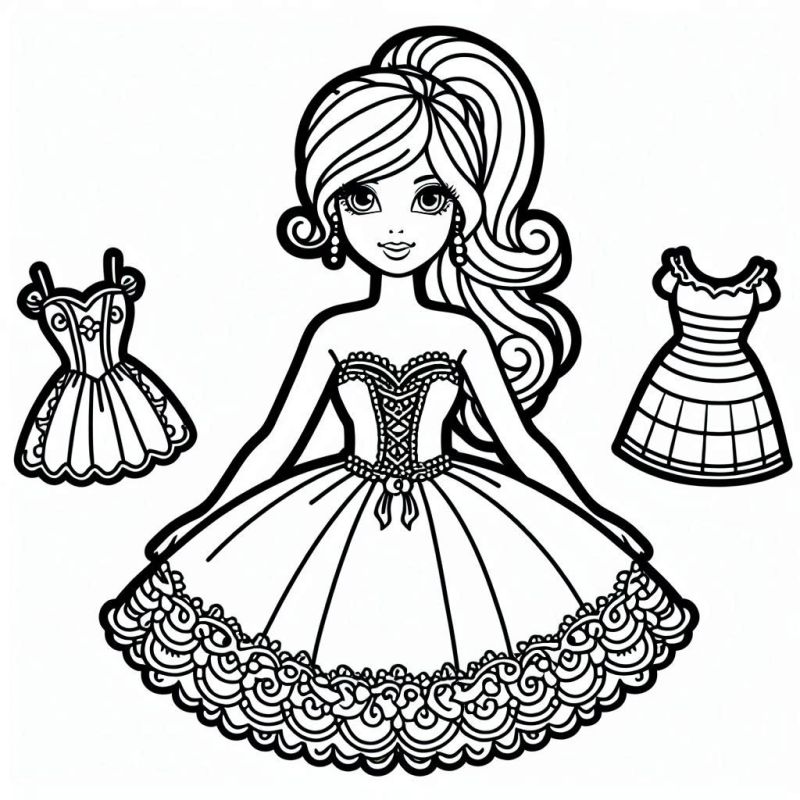 Boneca Sorridente com Vestidos Elegantes para Colorir