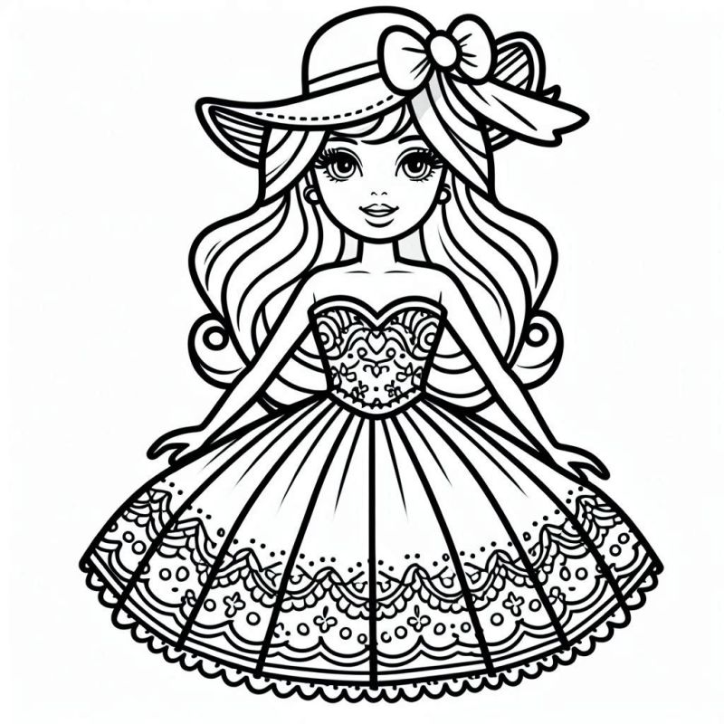 Desenho de Boneca Elegante com Vestido Sofisticado