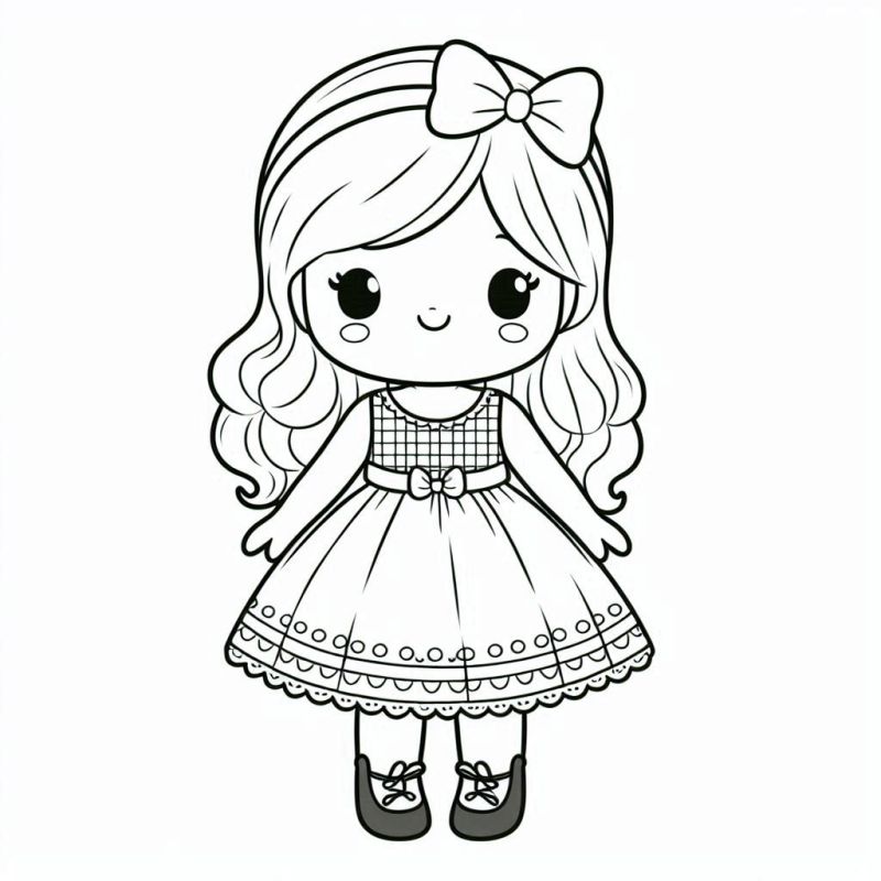 Desenho de Boneca Kawaii para Colorir e Se Divertir