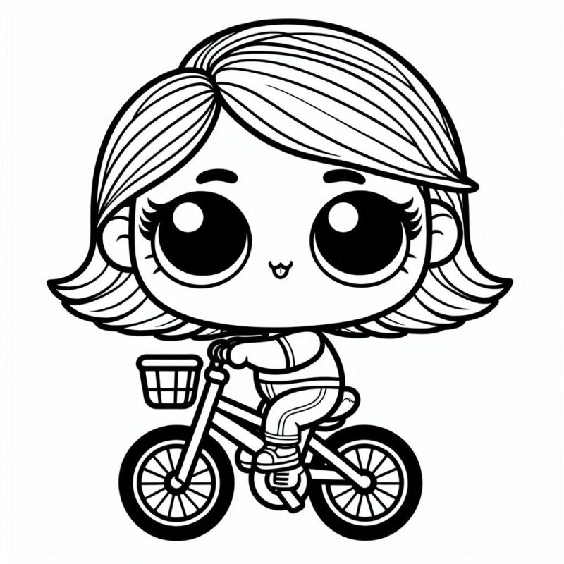 Desenho de Boneca LOL Surprise com Bicicleta para Colorir