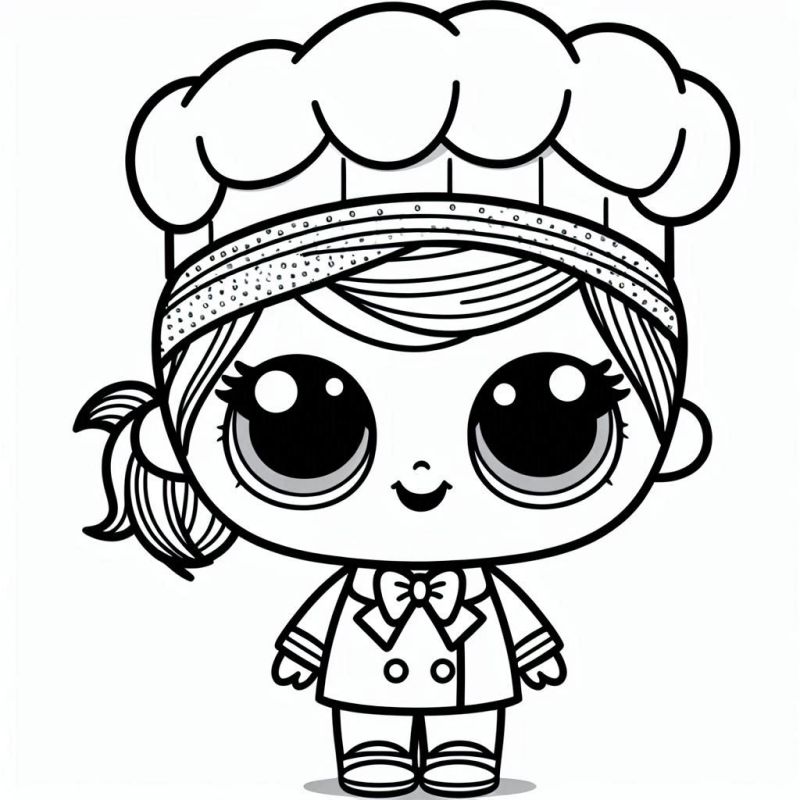 Desenho de personagem da boneca LOL chef de cozinha para colorir