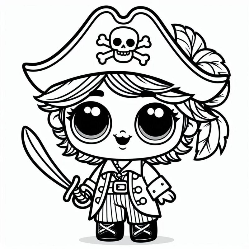 Desenho para colorir de boneca LOL Surprise vestida de pirata