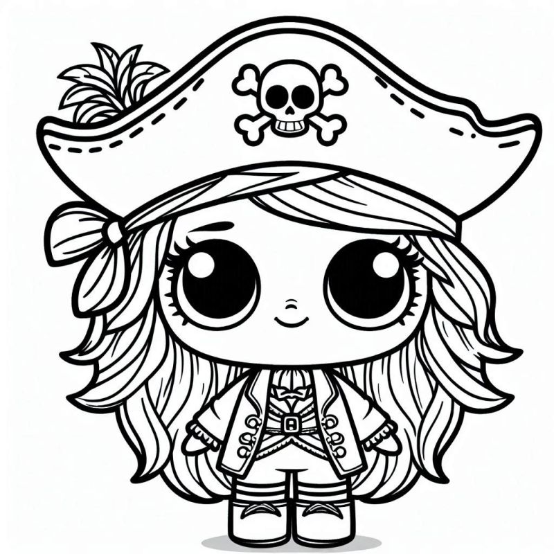 Desenho de uma pequena boneca pirata do universo LOL para colorir