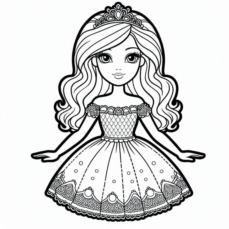 Desenho Detalhado de Boneca Princesa para Colorir